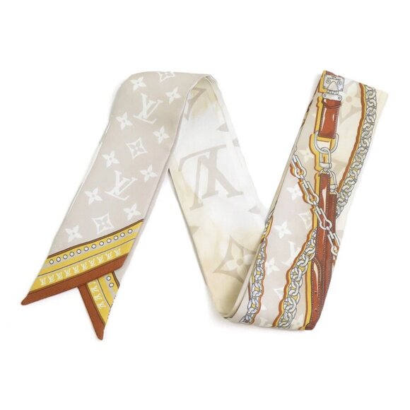 LOUIS VUITTON Bandeau BB Scarf White/Greige Silk - Picture 1 of 8